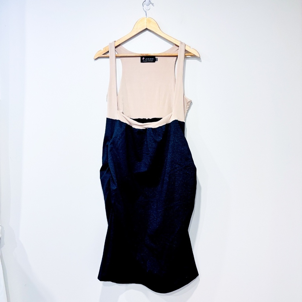 🌼NWOT🌼‎ LAIT DE POULE Beige and blue denim-style fitted dress